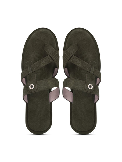 Olive Green Cross-Strap Slip-On Sandals for Women
