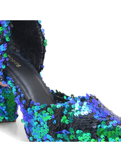 Green-Black Sequin Party Pumps