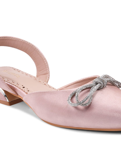 Blush Pink Satin Flats with Crystal Bow