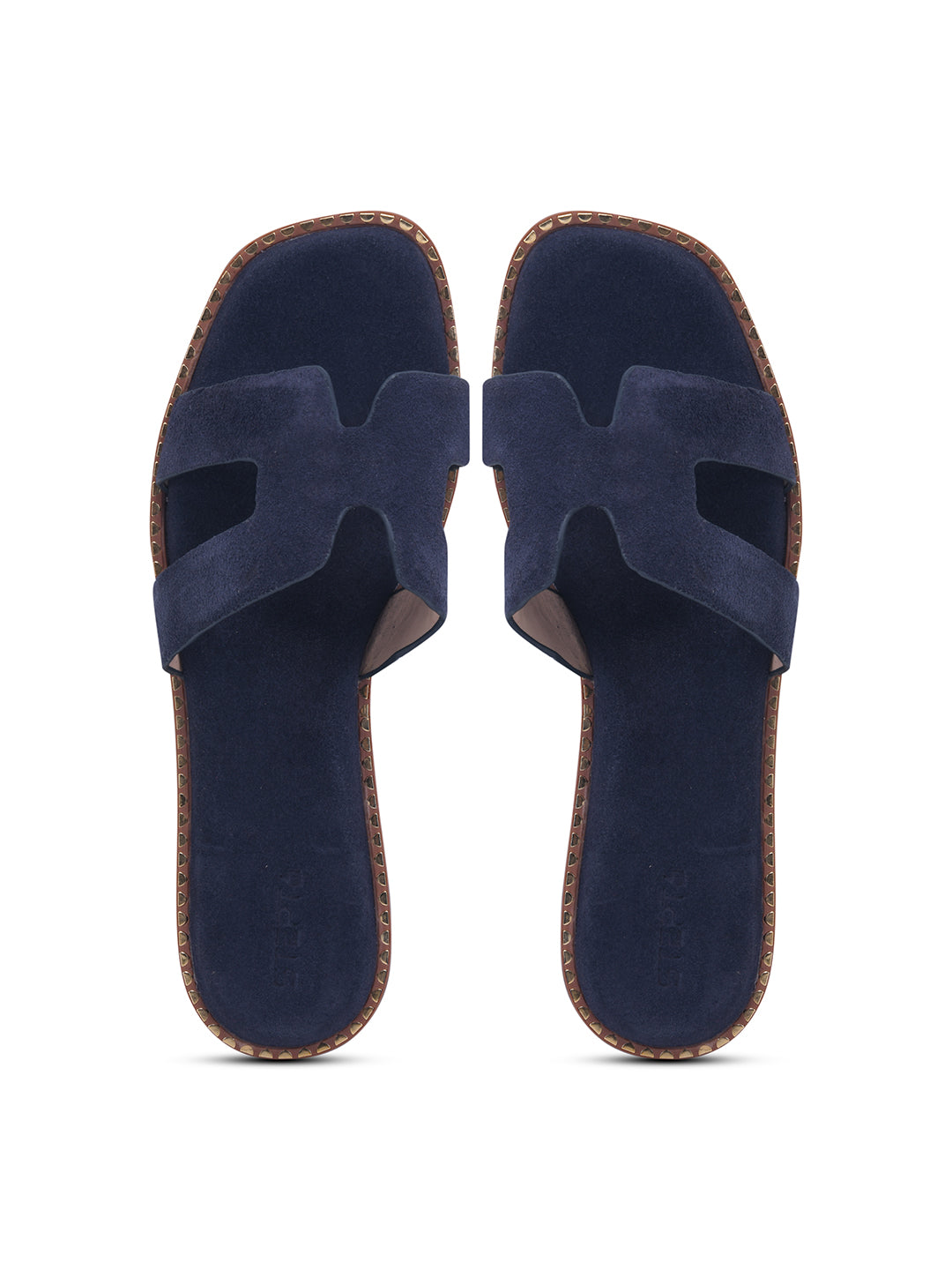 Urban Chic Navy Blue H-Strap Slip-On Sandals for Women