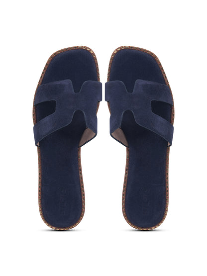 Urban Chic Navy Blue H-Strap Slip-On Sandals for Women