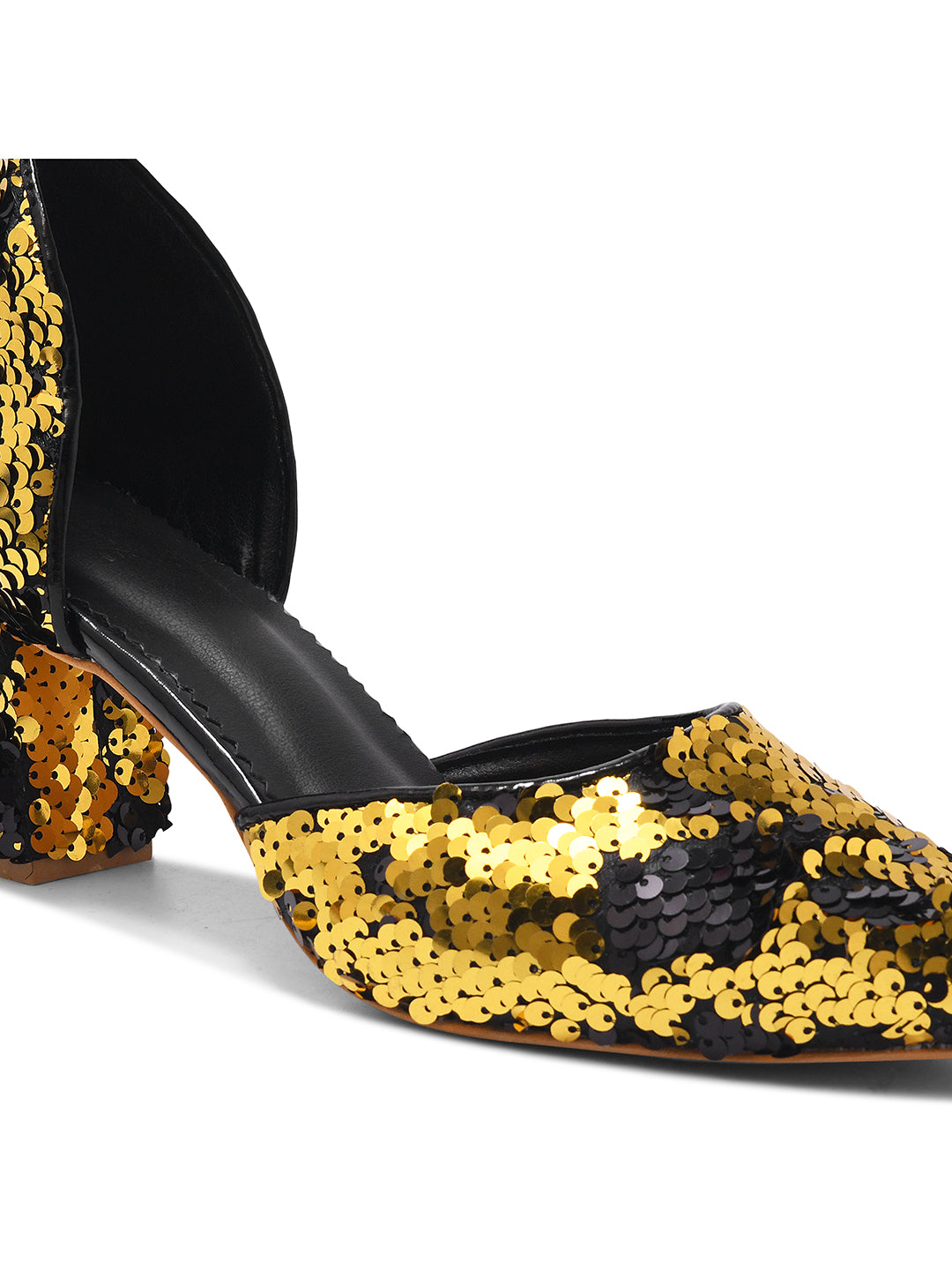 Golden Noir Party Block Heel Pumps