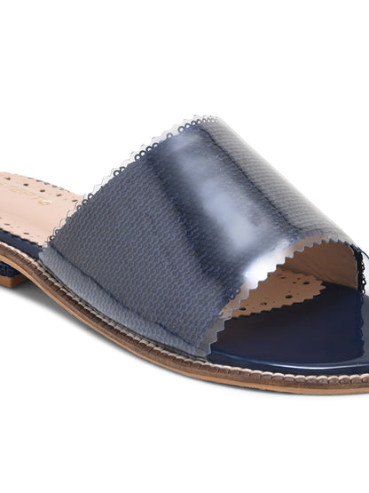 Navy Blue Sequin Open Flats