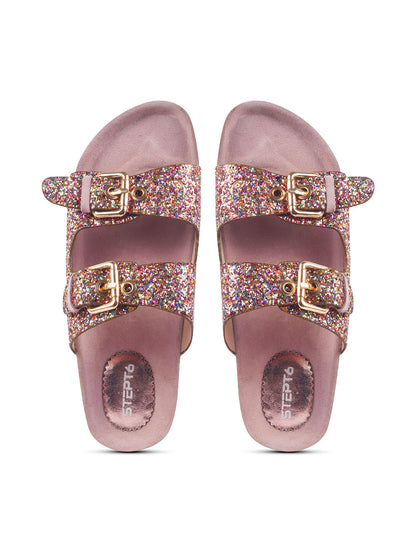 SPARKLE SUEDE COMFORT SLIDES FOR WOMEN - PINK