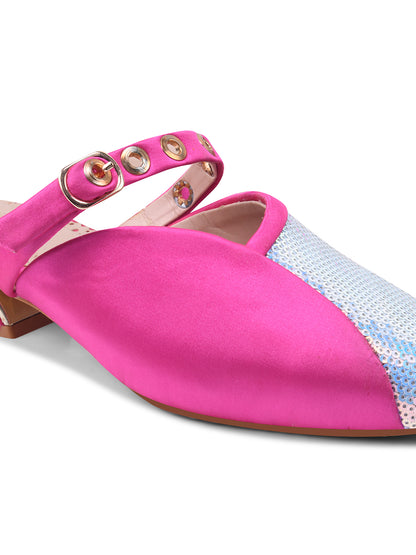 Hot Pink & Blue Sequin Flats with Studded Strap