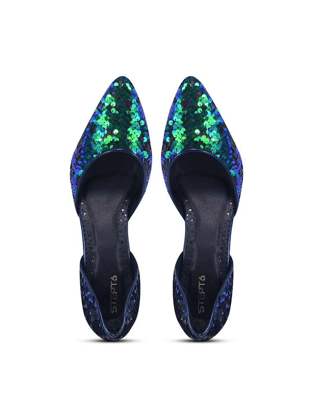 Shimmer Crush Blue-Green Sequin Block Heel Pumps