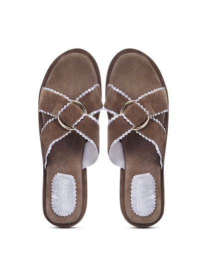 Urban Chic Brown Slip-On Comfort Sandals for Women