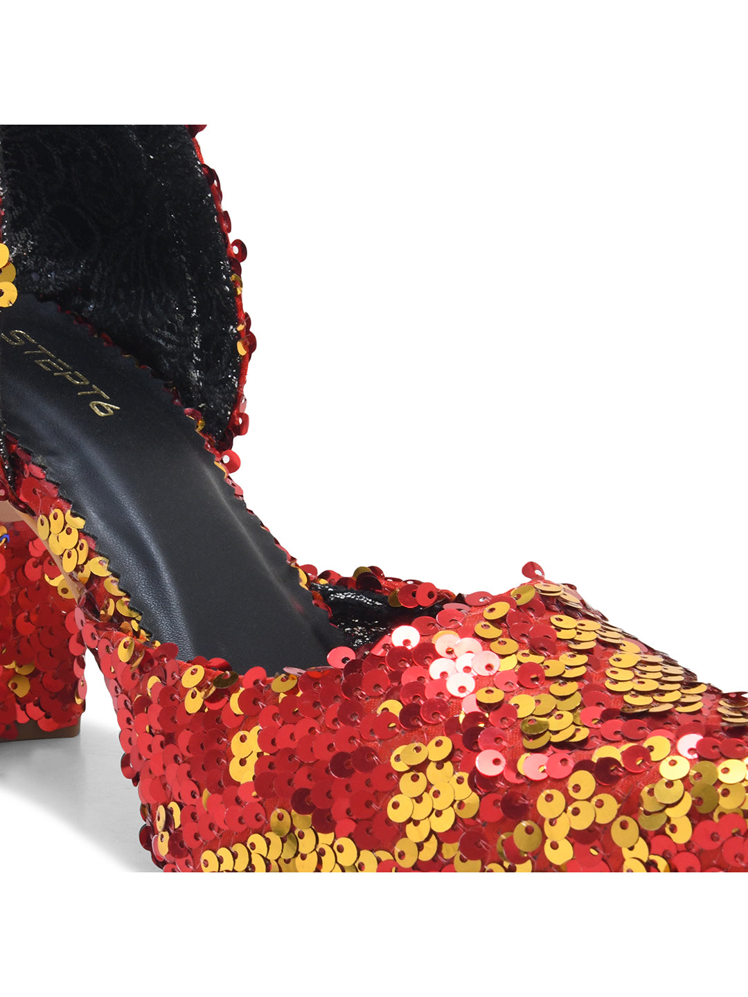 Golden-Red Sequin Party Pumps