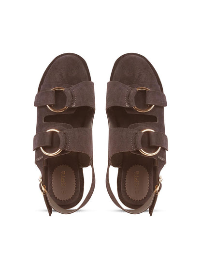 SUEDE DOUBLE BUCKLE SANDALS FOR WOMEN – BROWN