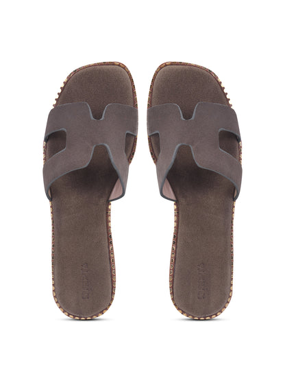 Urban Chic Dark Grey H-Strap Slip-On Sandals for Women