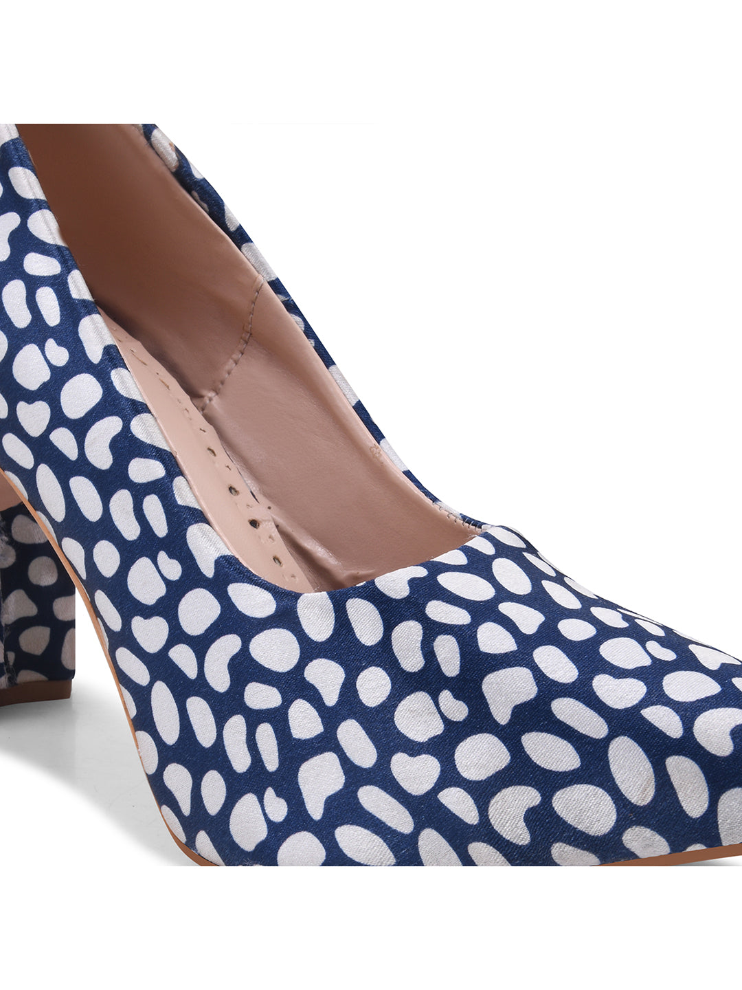 Blue-White Leopard Print Block Heel Pumps