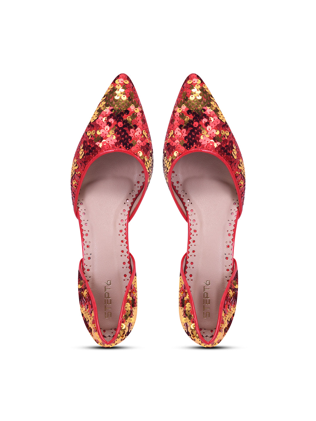Festive Glow Red-Gold Sequin Heels for Women