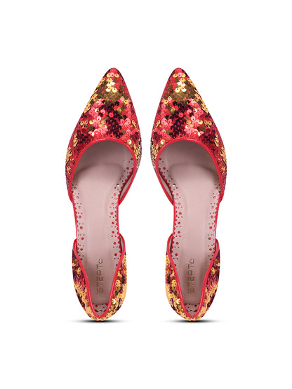 Festive Glow Red-Gold Sequin Heels for Women