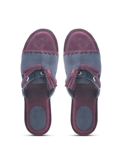 GIRLS LEATHER INSOLE OPEN TOE BLUE FLATS WITH MAROON SOLE