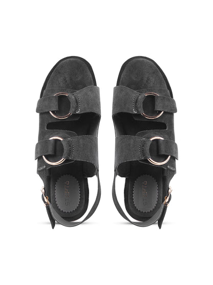 SUEDE DOUBLE BUCKLE SANDALS FOR WOMEN – DARKGREEN