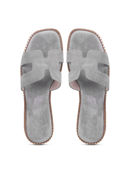Urban Chic Light Grey H-Strap Slip-On Sandals for Women