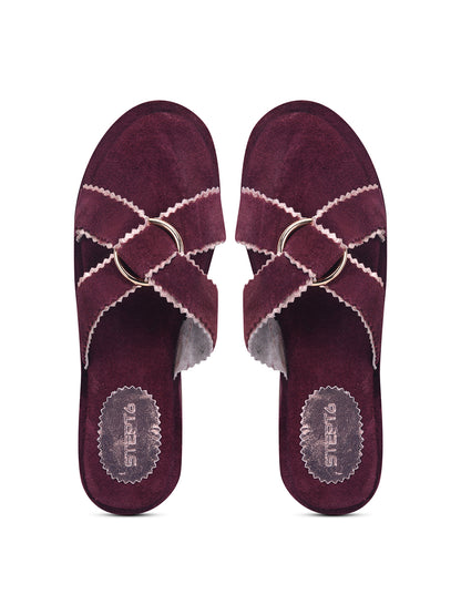 Urban Chic Maroon Slip-On Comfort Sandals for Women