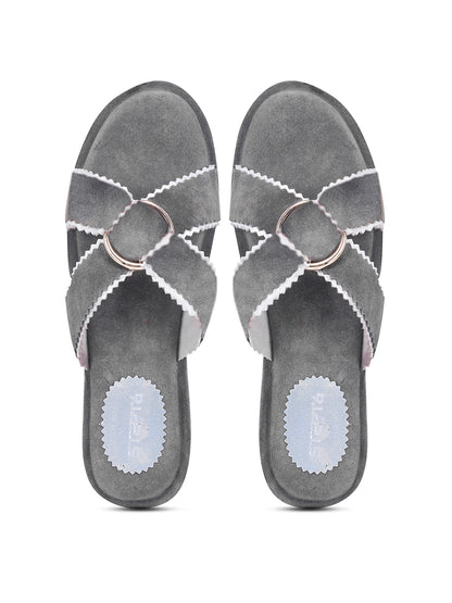 Urban Chic Grey Slip-On Comfort Sandals for Women