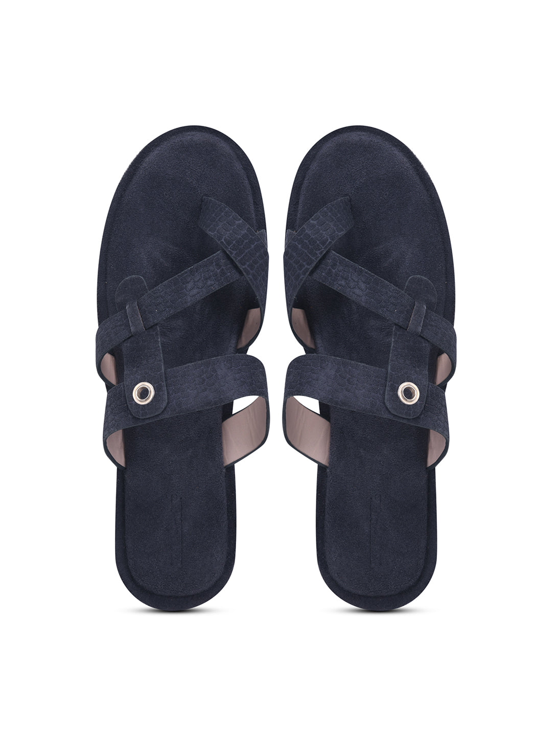 Navy Blue Cross-Strap Slip-On Comfort Sandals for Women