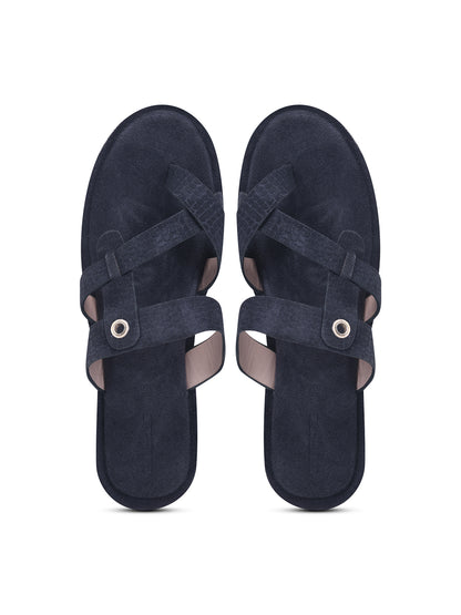 Navy Blue Cross-Strap Slip-On Comfort Sandals for Women