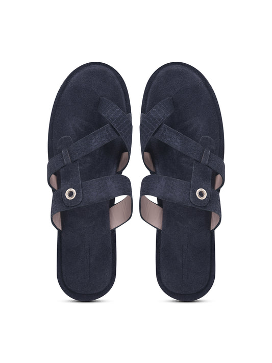 Navy Blue Cross-Strap Slip-On Comfort Sandals for Women