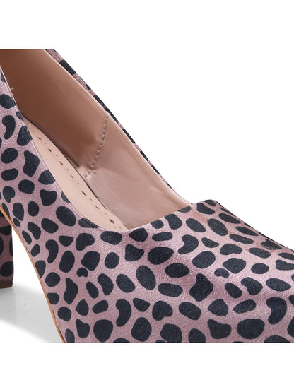 Pink-Black Leopard Print Block Heel Pumps
