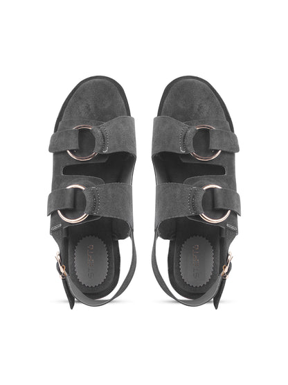 SUEDE DOUBLE BUCKLE SANDALS FOR WOMEN – GREY