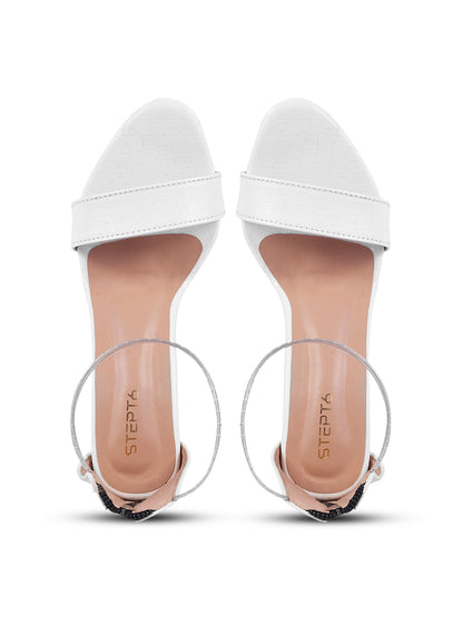 WHITE WITH CHAIN STRAP TRANSPARENT BLOCK HEEL