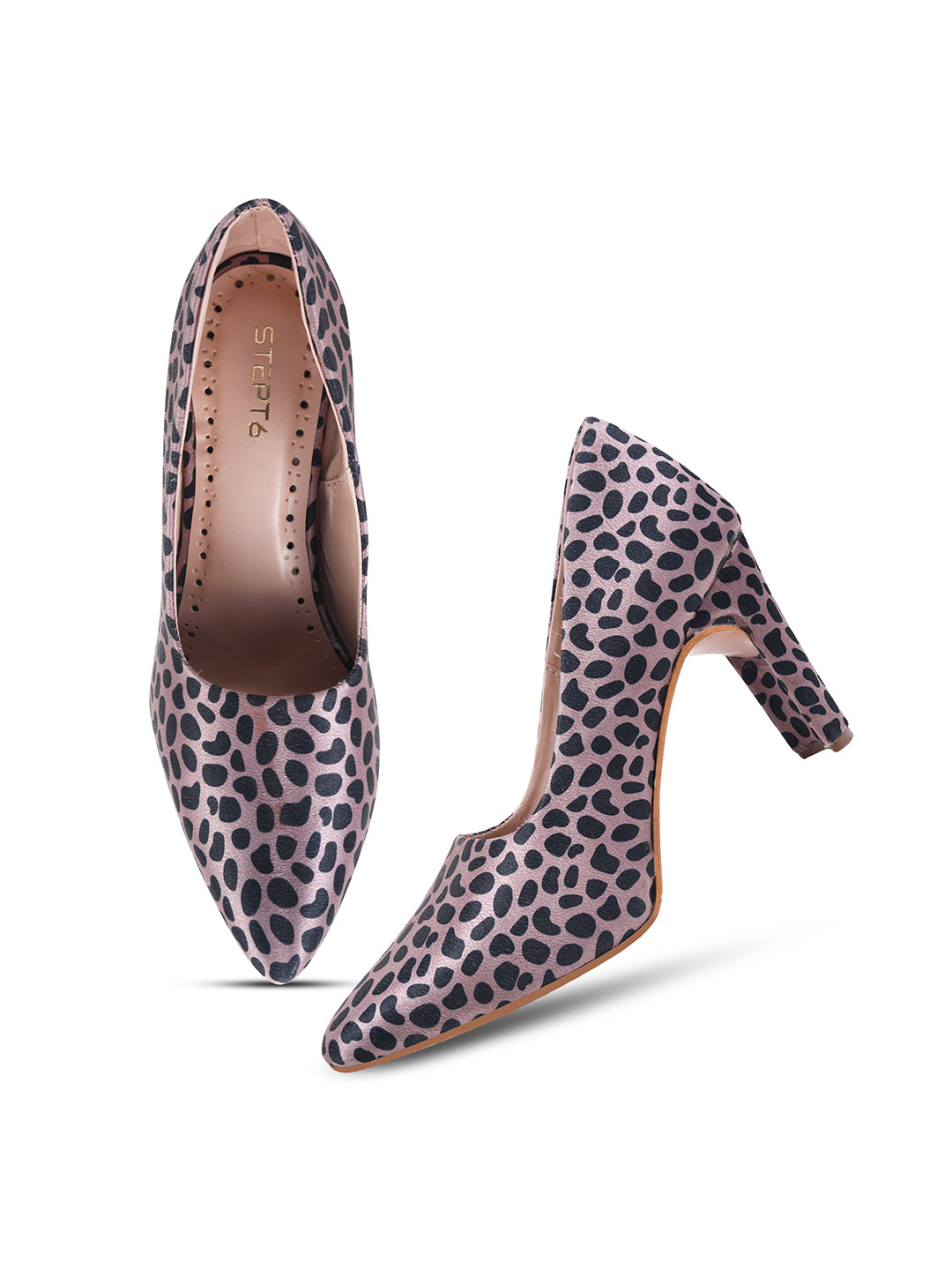 Pink-Black Leopard Print Block Heel Pumps