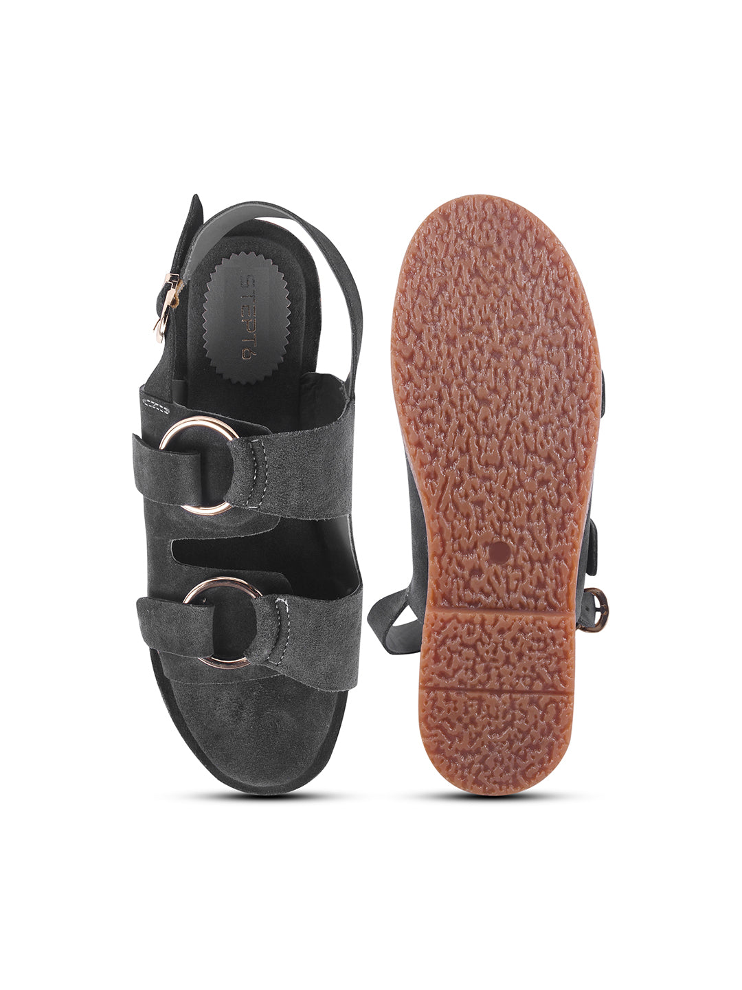 SUEDE DOUBLE BUCKLE SANDALS FOR WOMEN – DARKGREEN