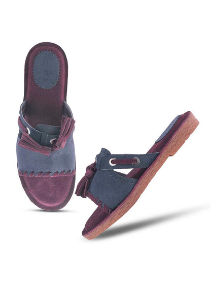 GIRLS LEATHER INSOLE OPEN TOE BLUE FLATS WITH MAROON SOLE