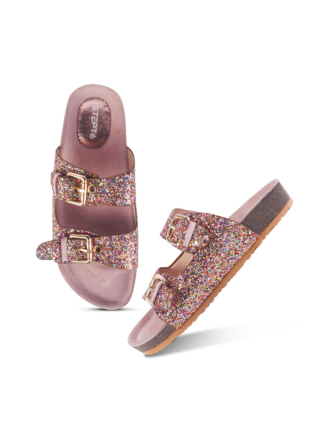 SPARKLE SUEDE COMFORT SLIDES FOR WOMEN - PINK
