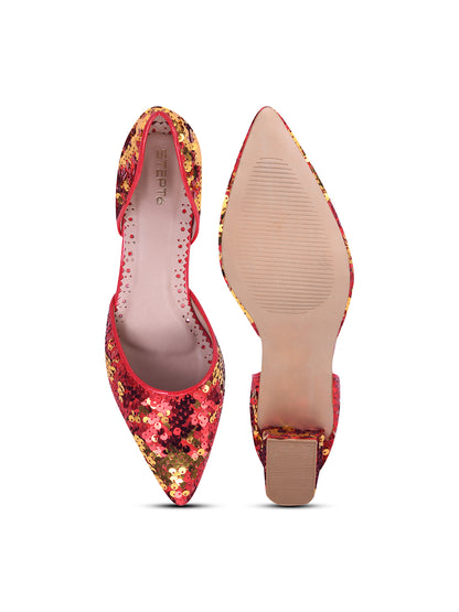 Festive Glow Red-Gold Sequin Heels for Women
