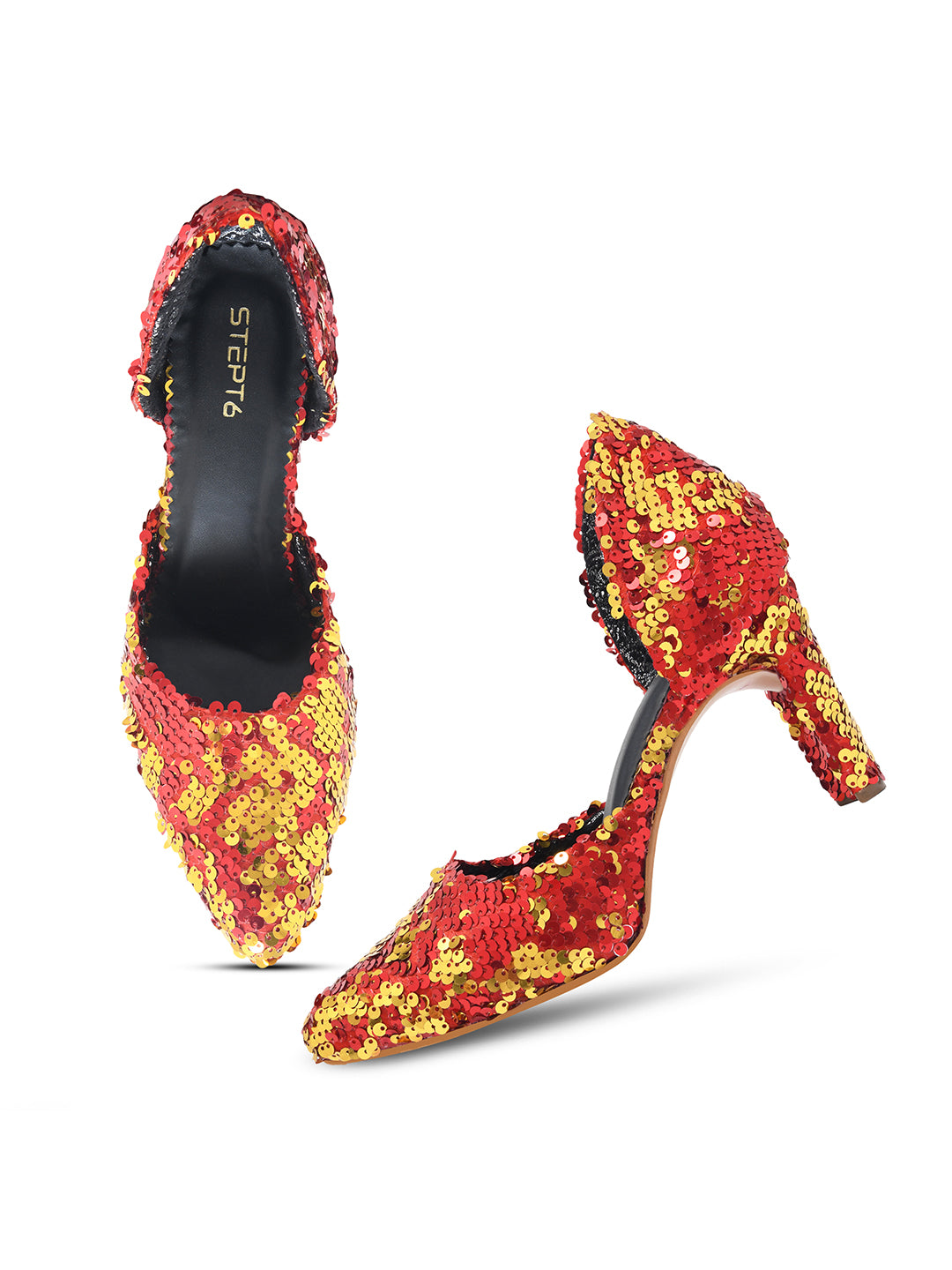 Golden-Red Sequin Party Pumps