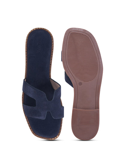 Urban Chic Navy Blue H-Strap Slip-On Sandals for Women