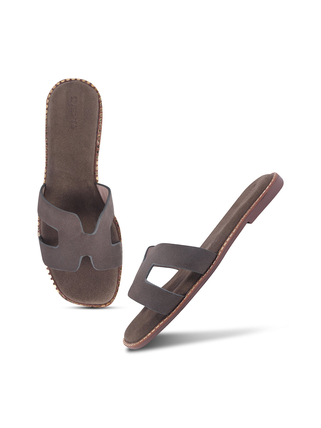 Urban Chic Dark Grey H-Strap Slip-On Sandals for Women