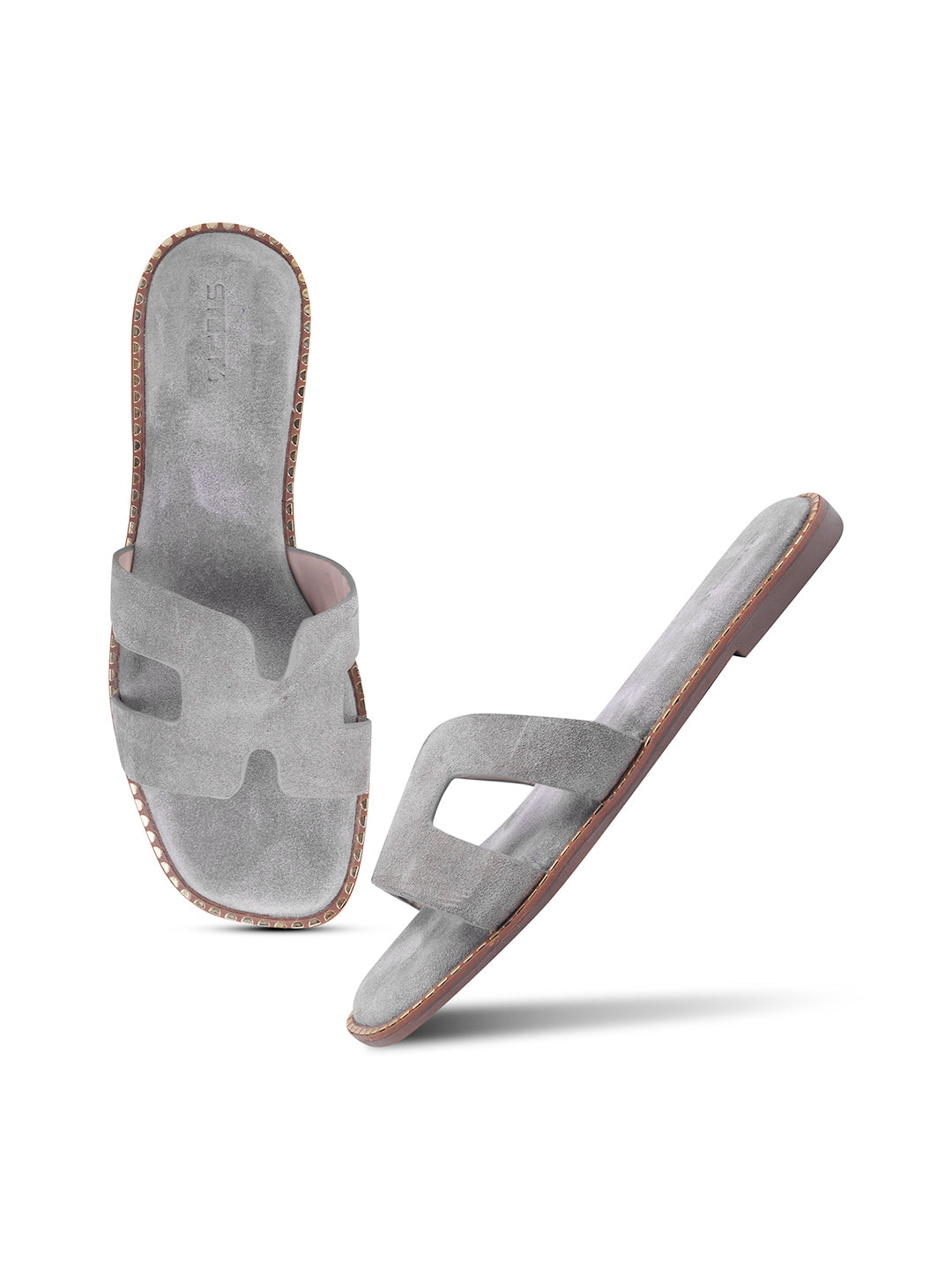 Urban Chic Light Grey H-Strap Slip-On Sandals for Women