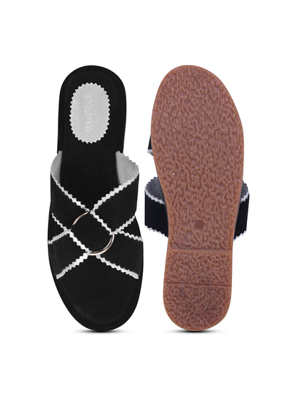 Urban Chic Black Slip-On Sandals for Women