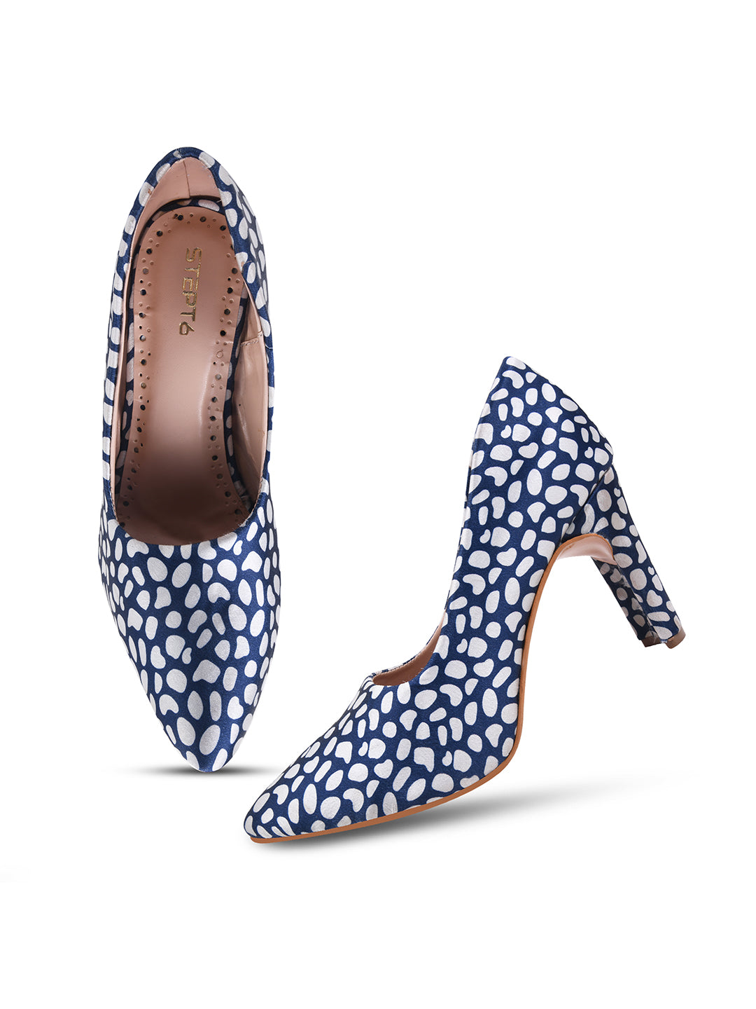 Blue-White Leopard Print Block Heel Pumps