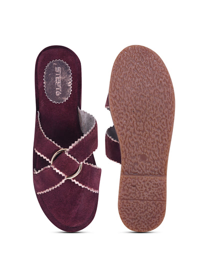 Urban Chic Maroon Slip-On Comfort Sandals for Women