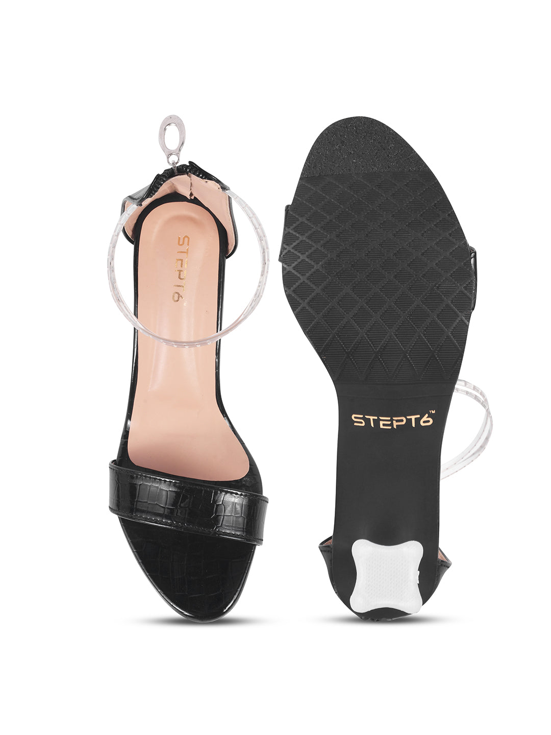 BLACK PATTERN TRANSPARENT BLOCK HEEL