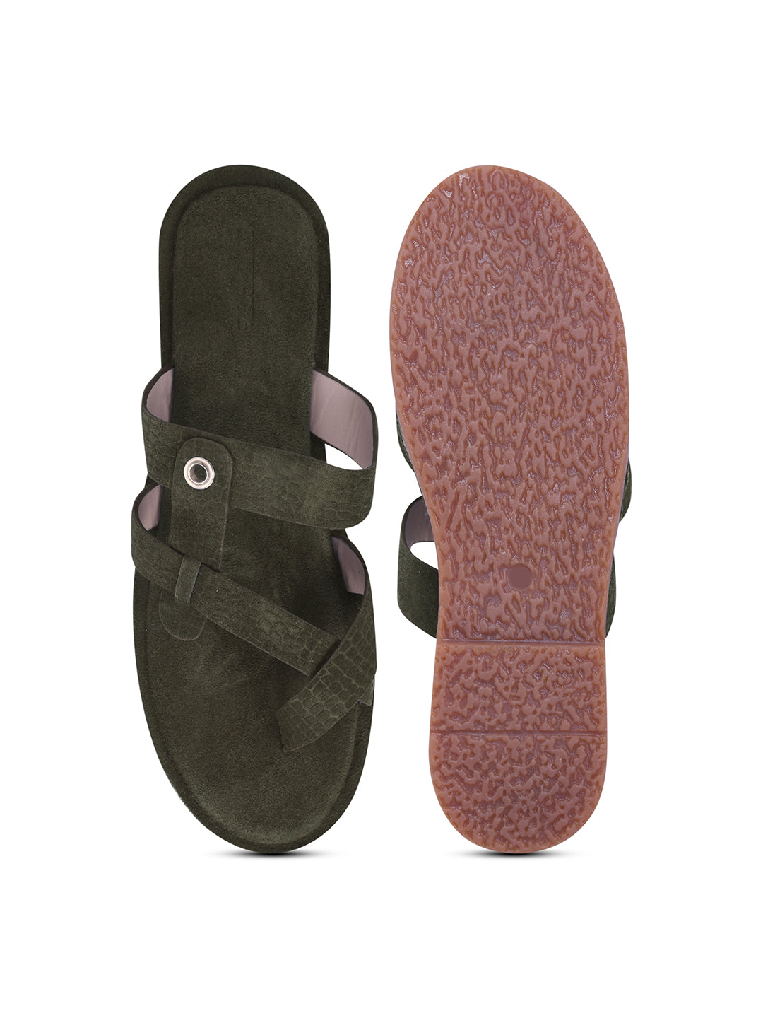 Olive Green Cross-Strap Slip-On Sandals for Women
