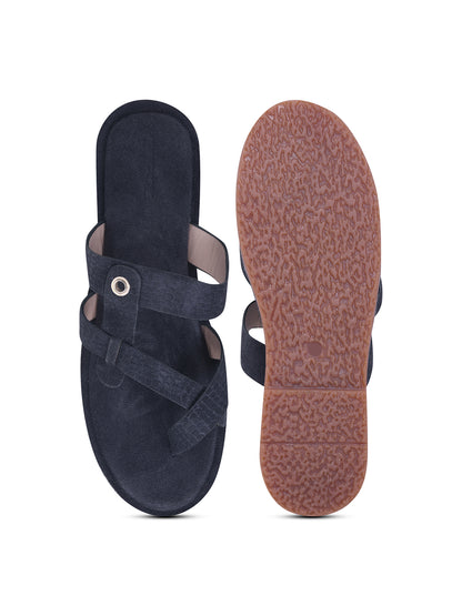 Navy Blue Cross-Strap Slip-On Comfort Sandals for Women