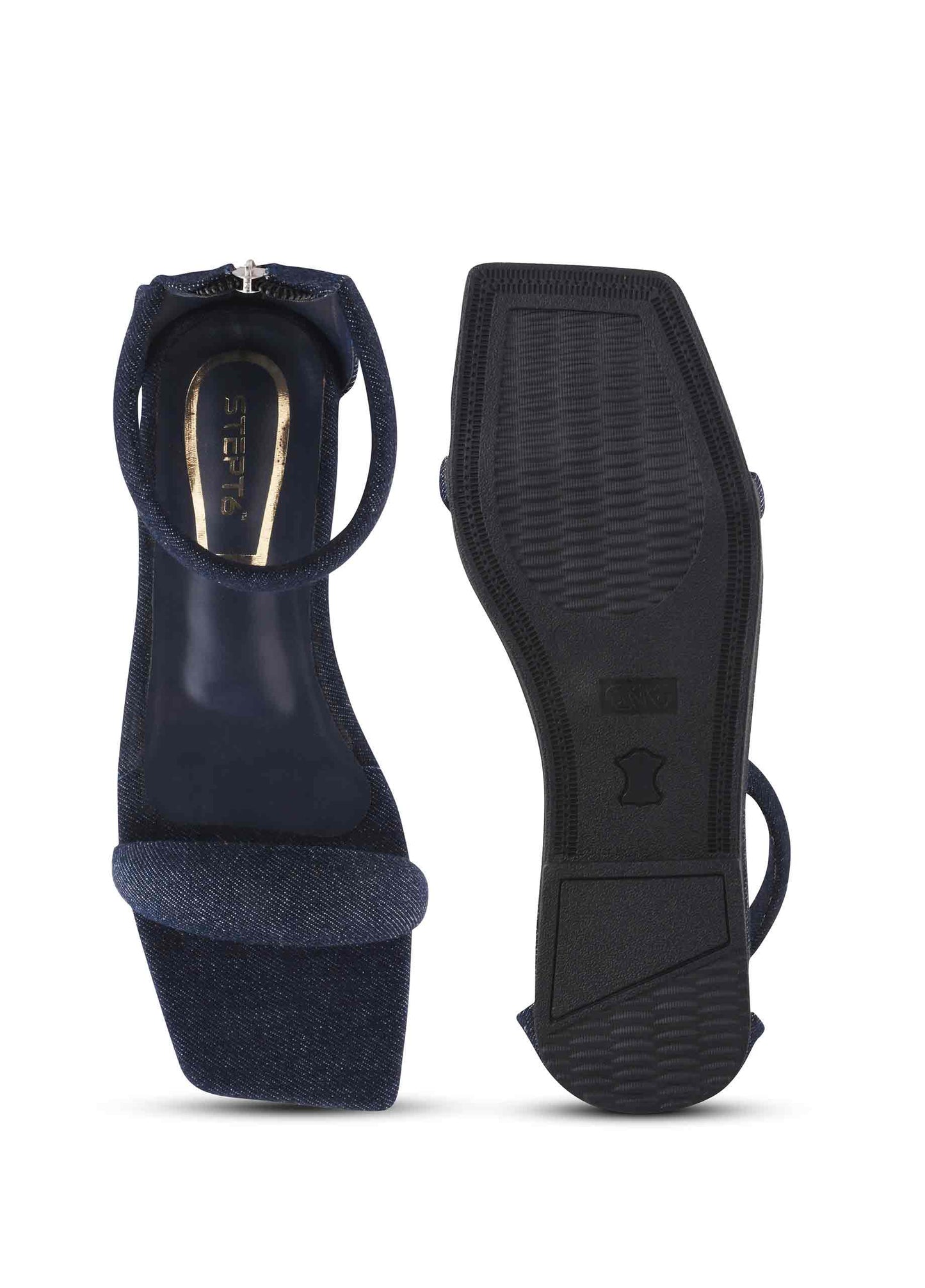 Ankle Strap Zip Back Flat Navy Blue