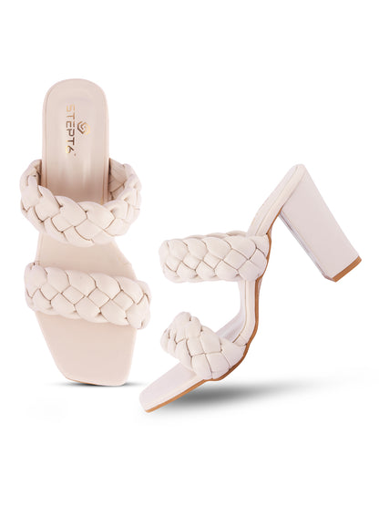 Zig Zag Strap Heel - Cream