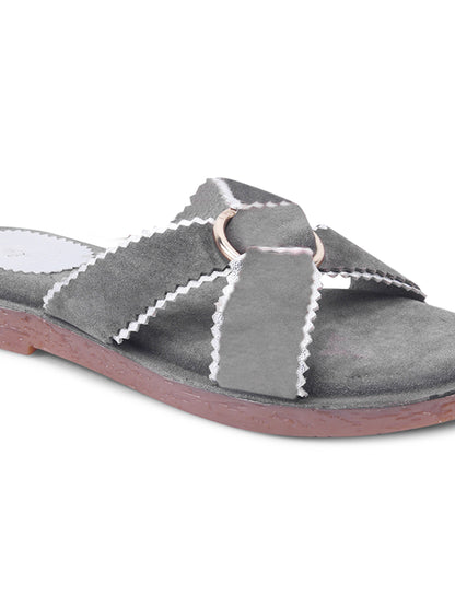 Urban Chic Grey Slip-On Comfort Sandals for Women