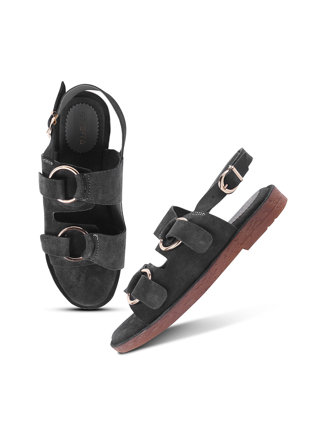 SUEDE DOUBLE BUCKLE SANDALS FOR WOMEN – DARKGREEN