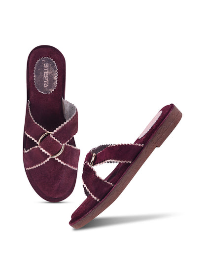 Urban Chic Maroon Slip-On Comfort Sandals for Women