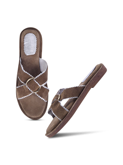 Urban Chic Brown Slip-On Comfort Sandals for Women