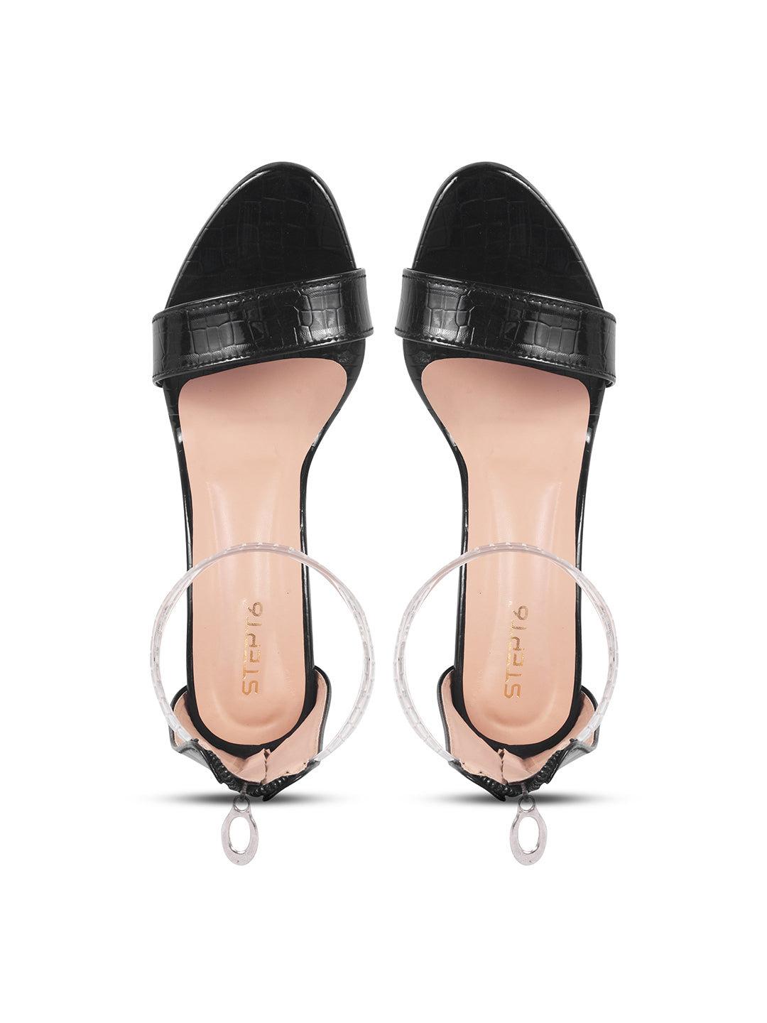 BLACK PATTERN TRANSPARENT BLOCK HEEL